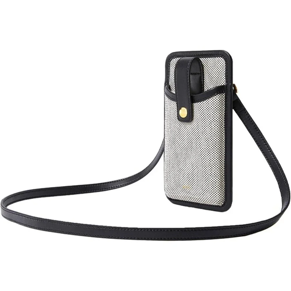 Vegan Leather Canvas Cell Phone Crossbody Bag Womens Black Compact Durable